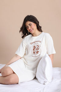 Zivame Harry Potter Knit Cotton Loungewear Dress - Whisper White — thumbnail 5
